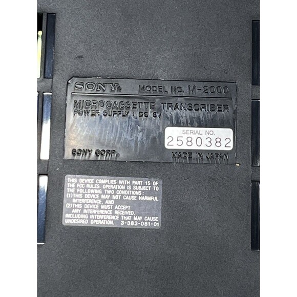 SONY M-2000 Microcassette Transcriber -NO Power Supply- great condition Untested - Picture 3 of 6